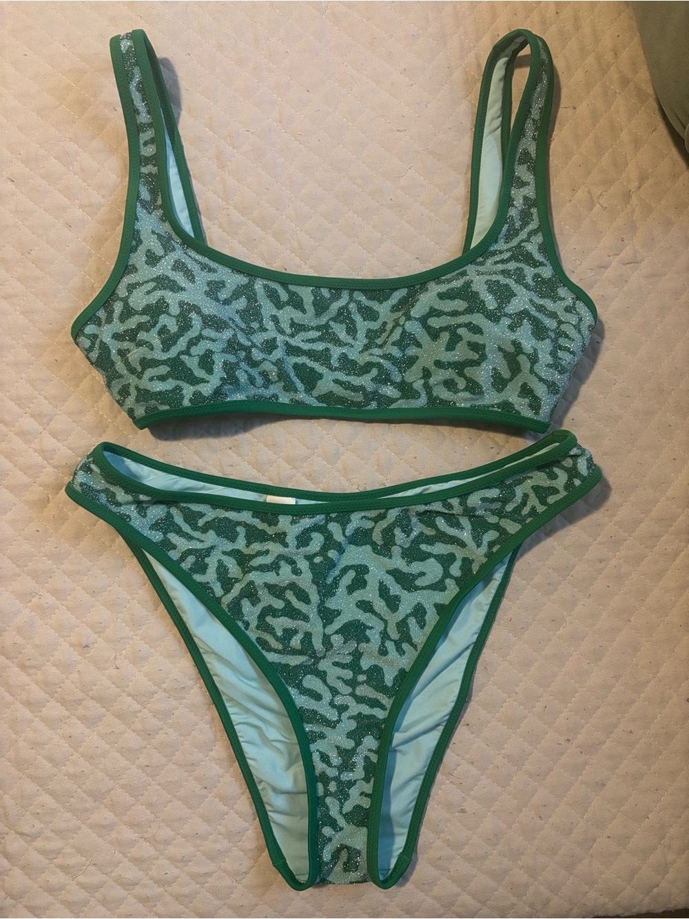 aerie Green Patterned Two-Piece Bikini Set